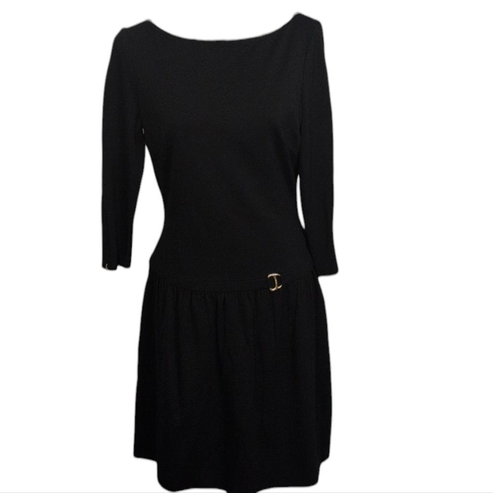 NEW Ralph Lauren Black Long Sleeve Dress Boat Neck Drop Waist Size 8